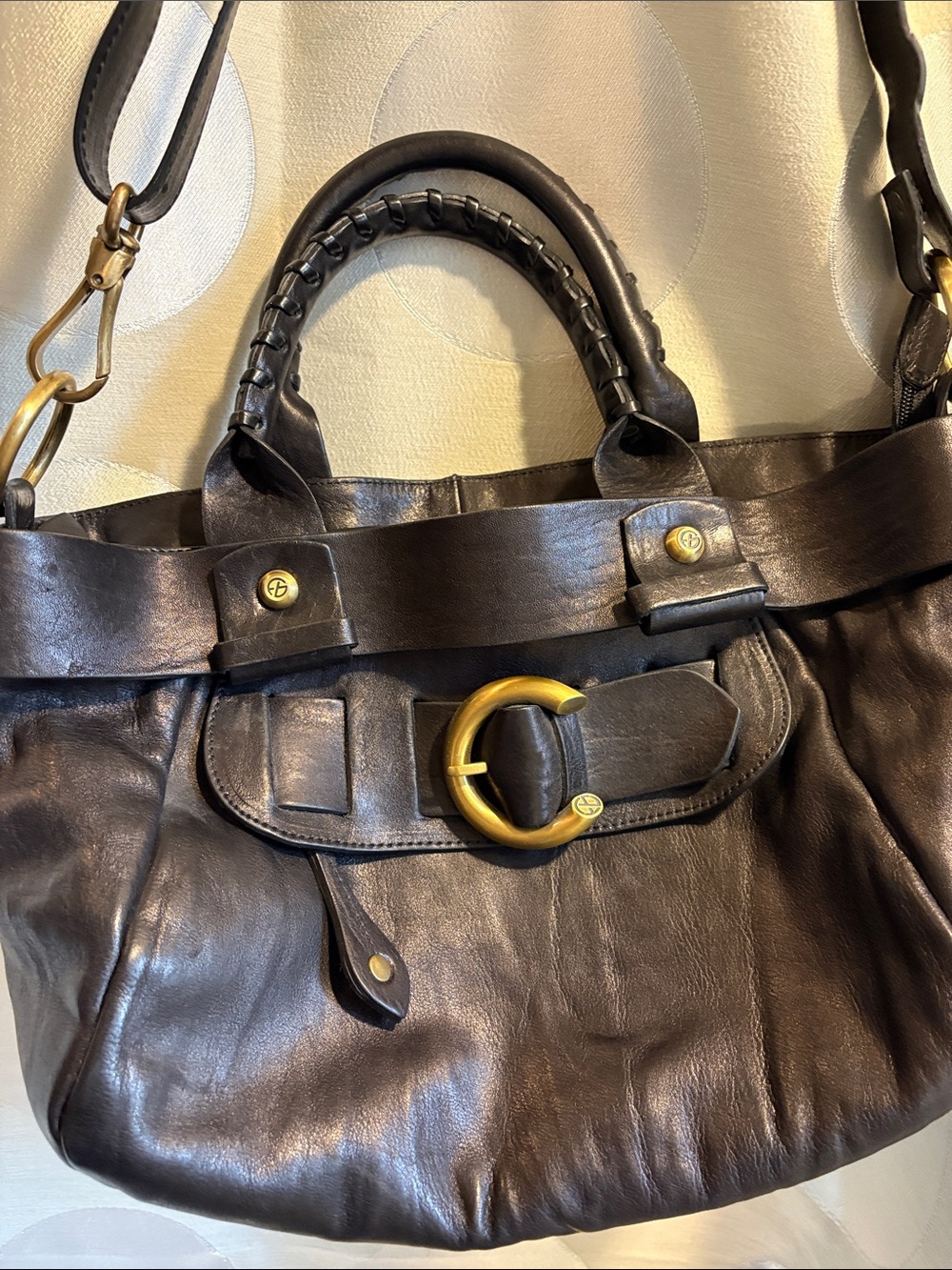 NWOT VTG Francesco Biasia Black Leather Satchel Bag - Italian Luxury
